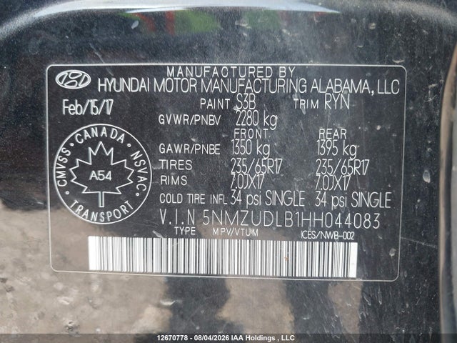 Aukcja sprzedaży 2017 Hyundai Santa Fe Sport 2.4 Se, vin: 5NMZUDLB1HH044083, numer aukcji: 12670778