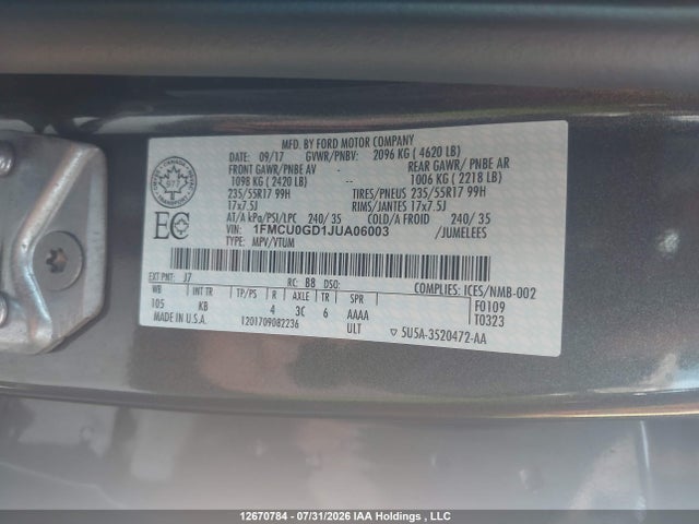 Продаж на аукціоні авто 2018 Ford Escape Se, vin: 1FMCU0GD1JUA06003, номер лоту: 12670784