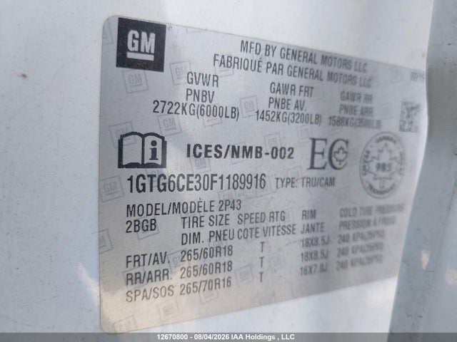 GMC CANYON SLT 2015 1GTG6CE30F1189916 Image 9