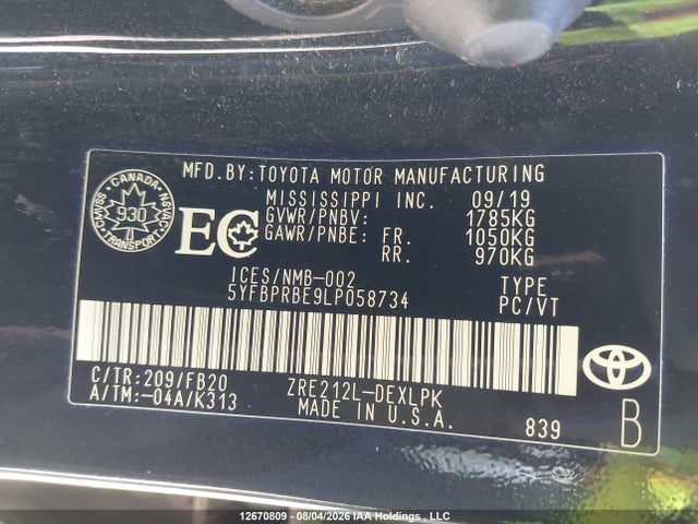 Toyota Corolla 2020 5YFBPRBE9LP058734 Image 21