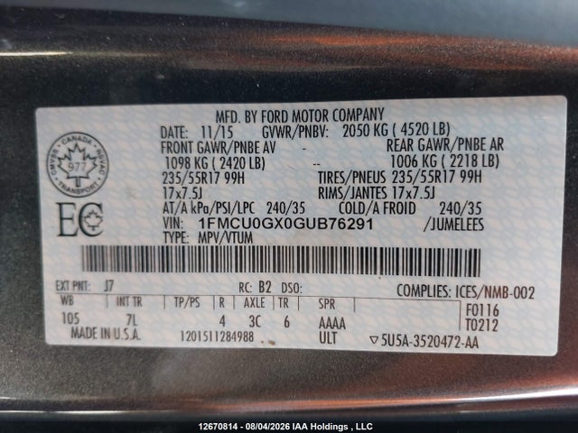 Aukcja sprzedaży 2016 Ford Escape Se, vin: 1FMCU0GX0GUB76291, numer aukcji: 12670814
