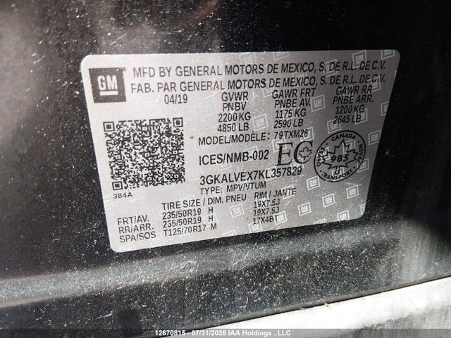 3GKALVEX7KL357829 GMC Terrain Slt
