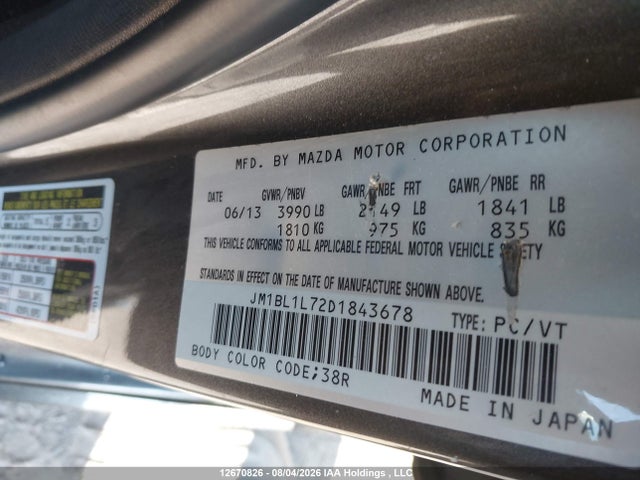 12670826 :رقم المزاد ، JM1BL1L72D1843678 vin ، 2013 Mazda Mazda3 Gs-sky مزاد بيع