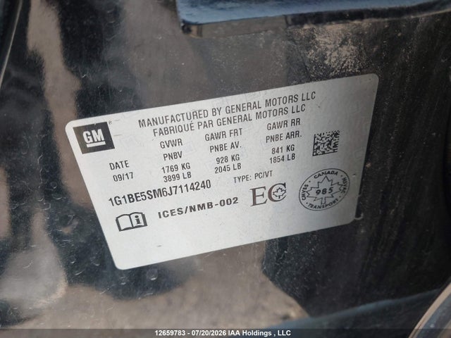 1G1BE5SM6J7114240 Chevrolet Cruze Lt Auto