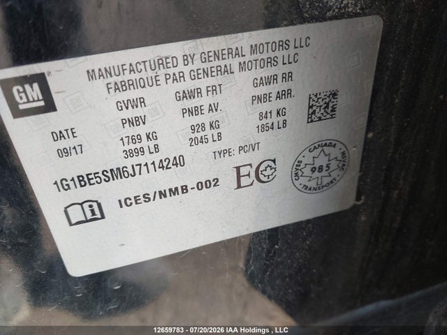 1G1BE5SM6J7114240 Chevrolet Cruze Lt Auto