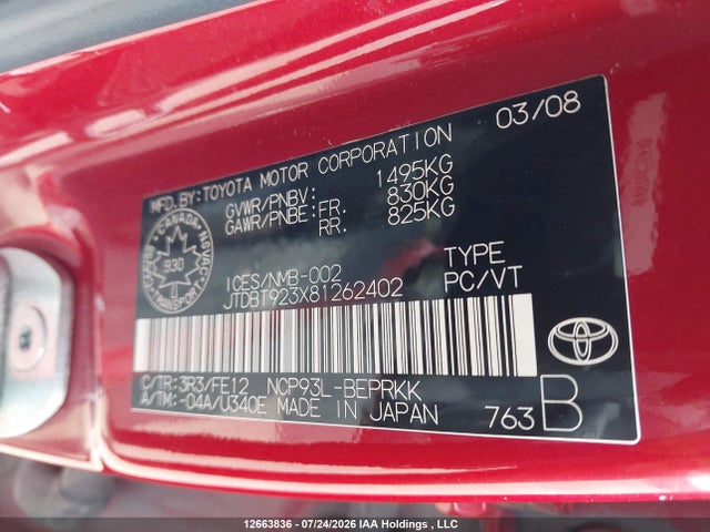 Продаж на аукціоні авто 2008 Toyota Yaris, vin: JTDBT923X81262402, номер лоту: 12663836
