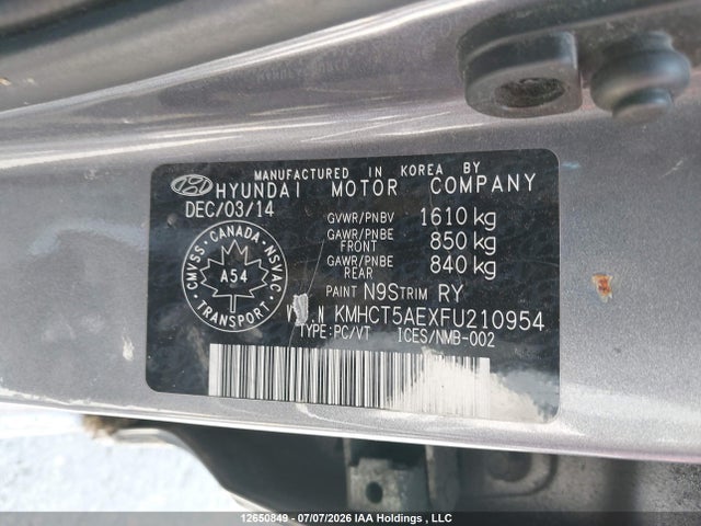 Hyundai ACCENT GL 2015 KMHCT5AEXFU210954 Image 9