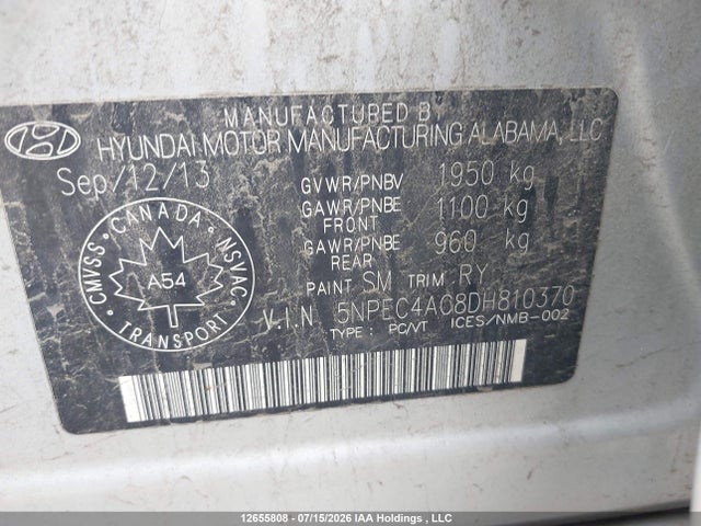 Продаж на аукціоні авто 2013 Hyundai Sonata Limited, vin: 5NPEC4AC8DH810370, номер лоту: 12655808