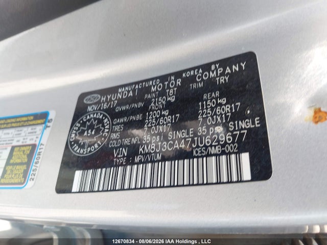 2018 Hyundai Tucson Premium 2.0l მანქანა იყიდება აუქციონზე, vin: KM8J3CA47JU629677, აუქციონის ნომერი: 12670834