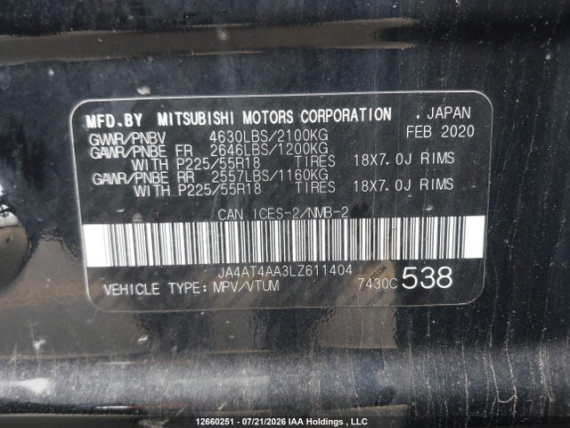 JA4AT4AA3LZ611404 Mitsubishi Eclipse Cross Gt/limited Edition/se
