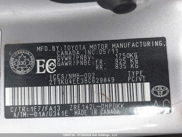 12665724 :رقم المزاد ، 2T1KU4EE3BC629849 vin ، 2011 Toyota Matrix مزاد بيع