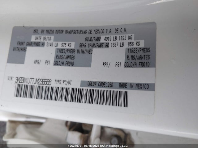 3MZBN1U77JM236566 Mazda Mazda3 Gx