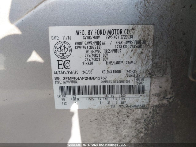 Ford EDGE SPORT 2017 2FMPK4AP2HBB12767 Image 9