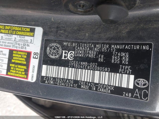12661105 :رقم المزاد ، 2T1BU4EE8DC090583 vin ، 2013 Toyota Corolla Ce مزاد بيع