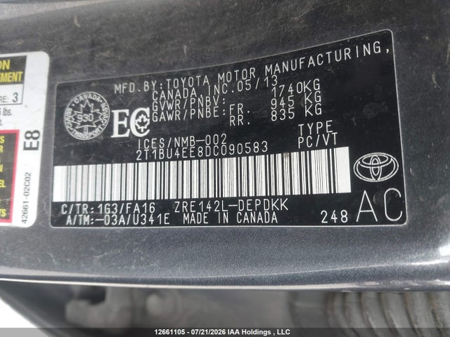 12661105 :رقم المزاد ، 2T1BU4EE8DC090583 vin ، 2013 Toyota Corolla Ce مزاد بيع