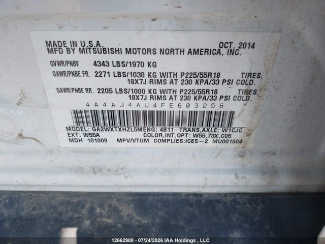 Mitsubishi Rvr Gt/se 2015 4A4AJ4AU4FE603256 Image 9