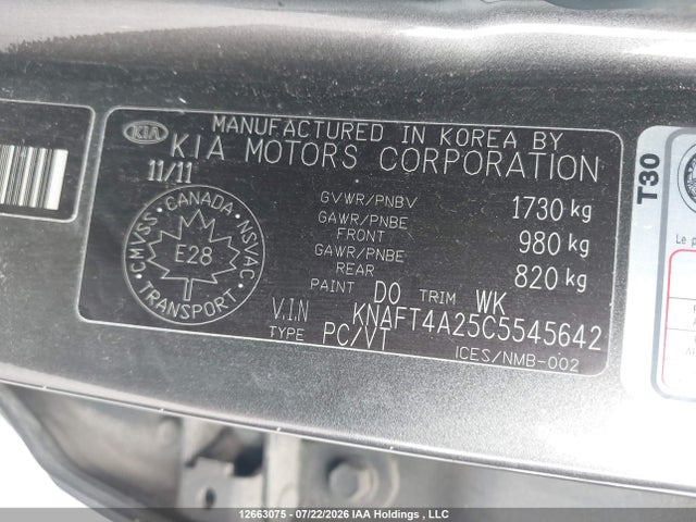 2012 Kia Forte 2.0l Lx მანქანა იყიდება აუქციონზე, vin: KNAFT4A25C5545642, აუქციონის ნომერი: 12663075