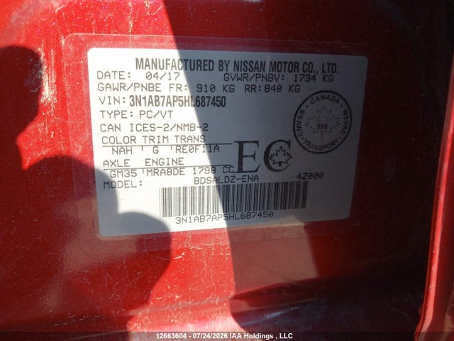 3N1AB7AP5HL687450 Nissan Sentra 1.8 S/1.8 Sl/1.8 Sv