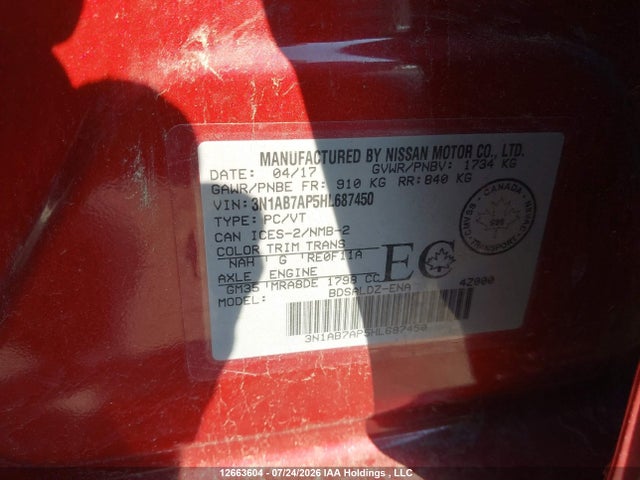 3N1AB7AP5HL687450 Nissan Sentra 1.8 S/1.8 Sl/1.8 Sv
