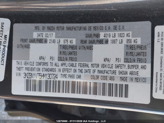 Mazda 3 TOURING 2017 3MZBN1V75HM130724 Image 9