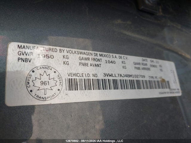 Продаж на аукціоні авто 2011 Volkswagen Jetta 2.0 Tdi Highline, vin: 3VWLL7AJ4BM102709, номер лоту: 12670882