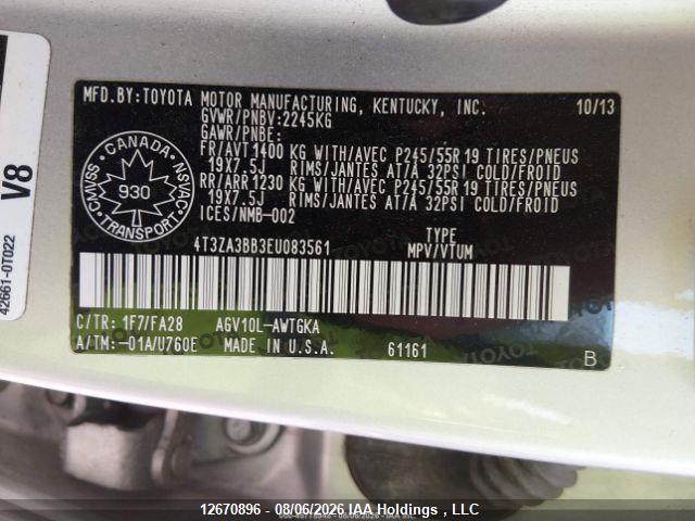 12670896 :رقم المزاد ، 4T3ZA3BB3EU083561 vin ، 2014 Toyota Venza Le/xle مزاد بيع