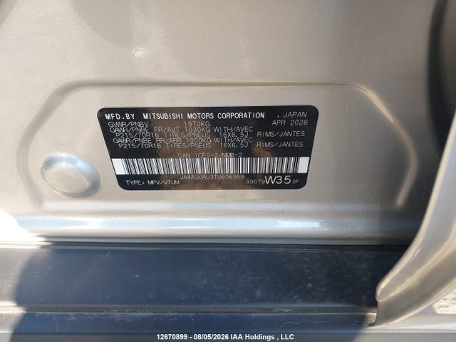 Продаж на аукціоні авто 2026 Mitsubishi Rvr Es, vin: JA4AJUAU3TU606958, номер лоту: 12670899