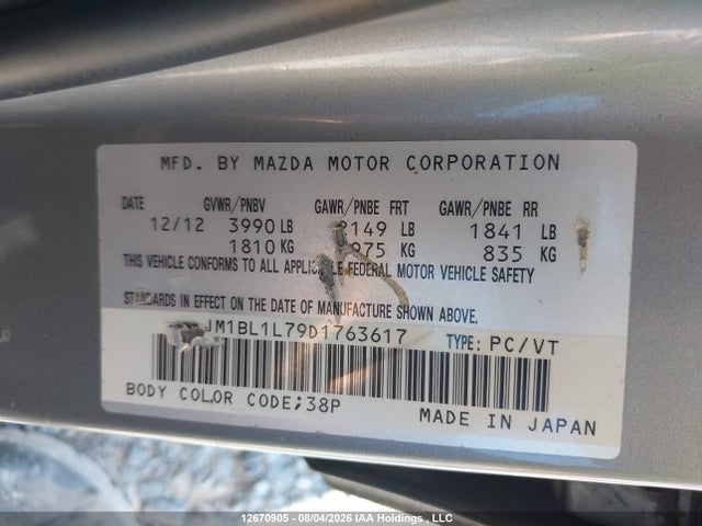 Aukcja sprzedaży 2013 Mazda Mazda3 Gs-sky, vin: JM1BL1L79D1763617, numer aukcji: 12670905