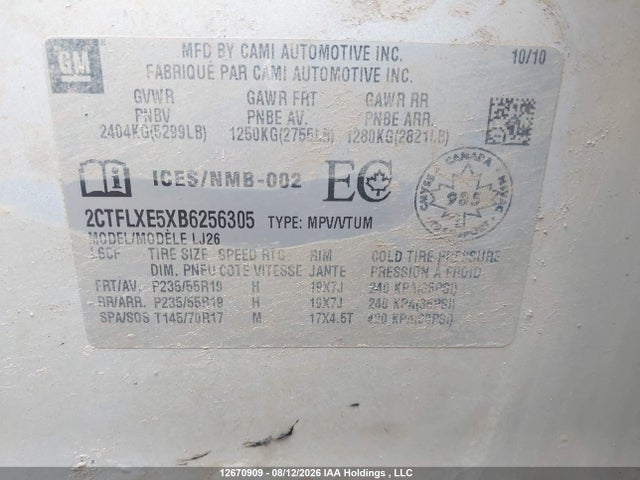 Aukcja sprzedaży 2011 Gmc Terrain Slt-2, vin: 2CTFLXE5XB6256305, numer aukcji: 12670909