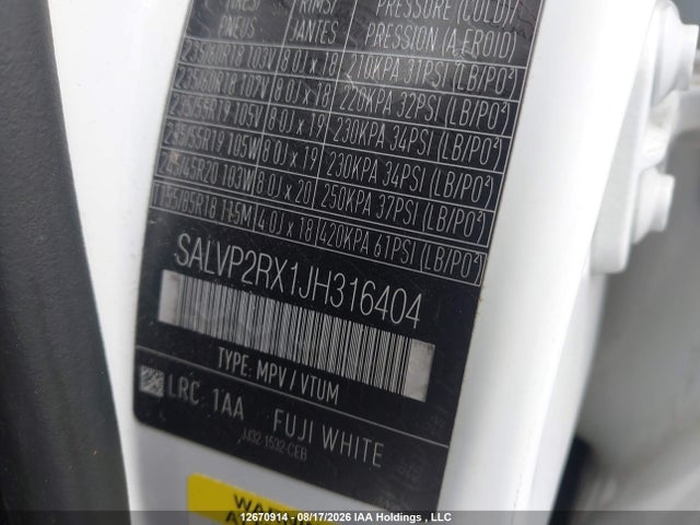 SALVP2RX1JH316404 Land Rover Range Rover Evoque Se