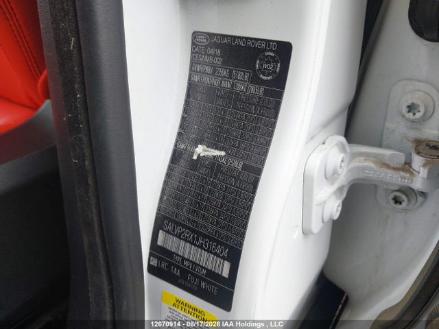 SALVP2RX1JH316404 Land Rover Range Rover Evoque Se