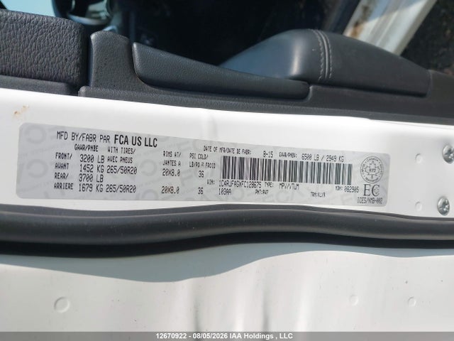 Auction sale of the 2015 Jeep Grand Cherokee Laredo, vin: 1C4RJFAGXFC128675, lot number: 12670922