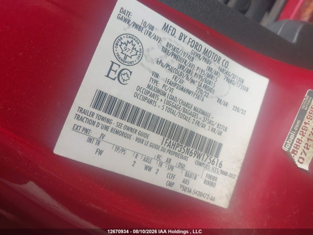 12670934 :رقم المزاد ، 1FAHP35N69W175616 vin ، 2009 Ford Focus مزاد بيع