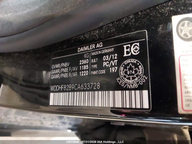 Aukcja sprzedaży 2012 Mercedes-benz E 300 4matic, vin: WDDHF82B9CA633728, numer aukcji: 12670948