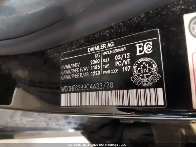 Aukcja sprzedaży 2012 Mercedes-benz E 300 4matic, vin: WDDHF82B9CA633728, numer aukcji: 12670948