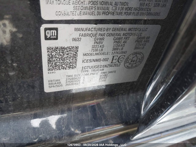 1GTUUGED1NZ562812 GMC SIERRA 1500