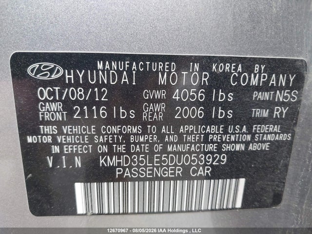 12670967 :رقم المزاد ، KMHD35LE5DU053929 vin ، 2013 Hyundai Elantra Gt مزاد بيع