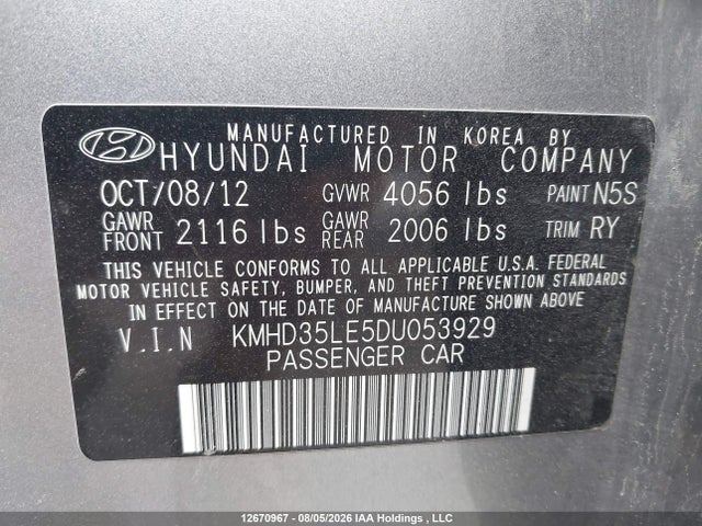 12670967 :رقم المزاد ، KMHD35LE5DU053929 vin ، 2013 Hyundai Elantra Gt مزاد بيع