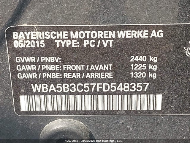 Продаж на аукціоні авто 2015 Bmw 535i Xdrive, vin: WBA5B3C57FD548357, номер лоту: 12670982