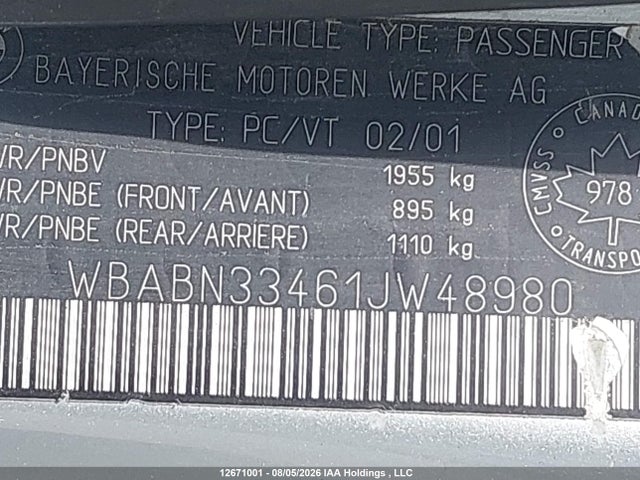Продаж на аукціоні авто 2001 Bmw 325 Ci, vin: WBABN33461JW48980, номер лоту: 12671001