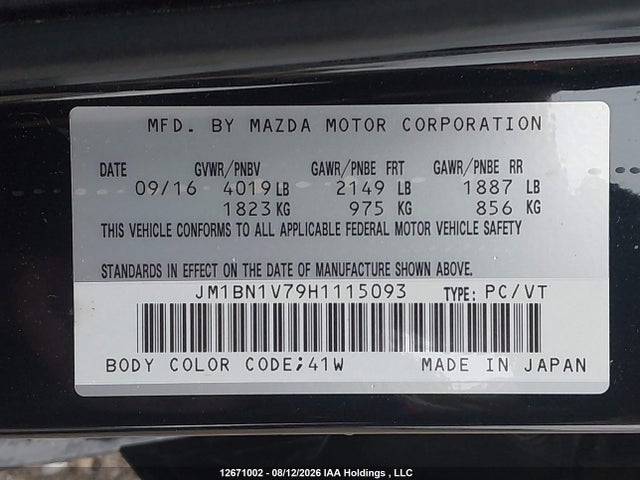 Aukcja sprzedaży 2017 Mazda Mazda3 Gs, vin: JM1BN1V79H1115093, numer aukcji: 12671002