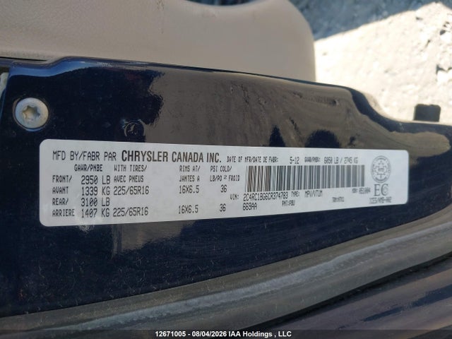 12671005 :رقم المزاد ، 2C4RC1BG6CR374783 vin ، 2012 Chrysler Town & Country Touring مزاد بيع