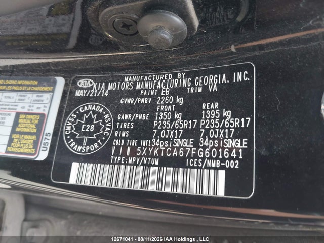 KIA SORENTO LX 2015 5XYKTCA67FG601641 Image 9