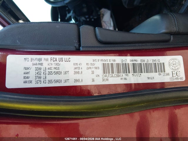1C4RJFCG6JC266414 Jeep Grand Cherokee Overland