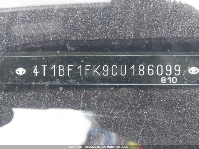 2012 Toyota Camry Se/le/xle მანქანა იყიდება აუქციონზე, vin: 4T1BF1FK9CU186099, აუქციონის ნომერი: 12671058