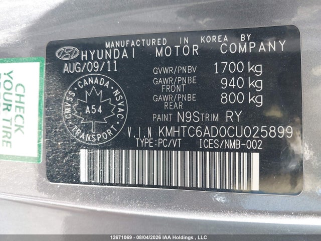 Aukcja sprzedaży 2012 Hyundai Veloster, vin: KMHTC6AD0CU025899, numer aukcji: 12671069