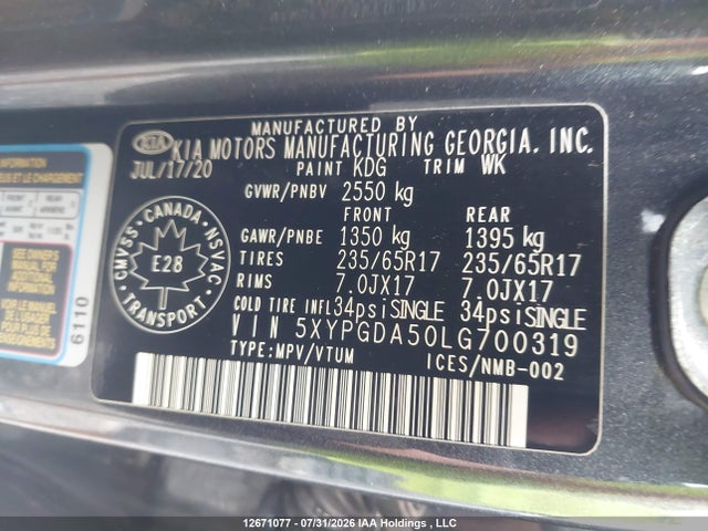 KIA SORENTO S 2020 5XYPGDA50LG700319 Image 19