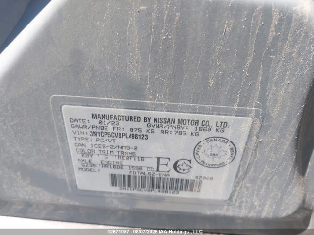 Продажа на аукционе авто 2023 Nissan Kicks Sv, vin: 3N1CP5CV8PL498123, номер лота: 12671087