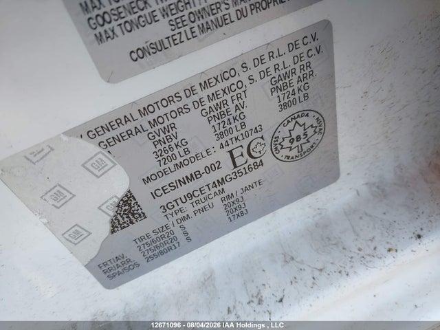 Aukcja sprzedaży 2021 Gmc Sierra K1500 Elevation, vin: 3GTU9CET4MG351684, numer aukcji: 12671096