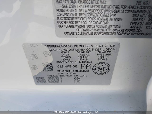 Aukcja sprzedaży 2021 Gmc Sierra K1500 Elevation, vin: 3GTU9CET4MG351684, numer aukcji: 12671096